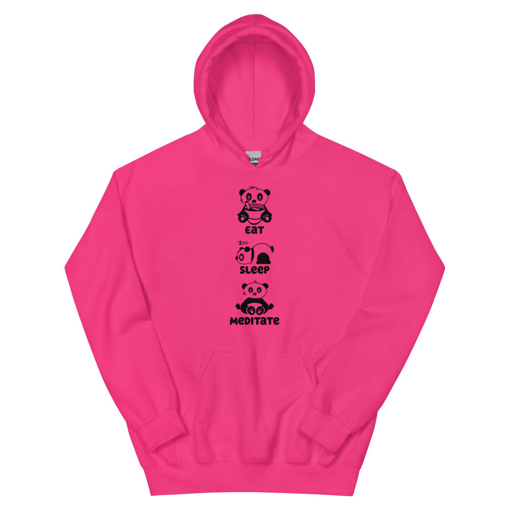 Eat Sleep Meditate Panda Hoodie - Heliconia Color - https://ascensionemporium.net